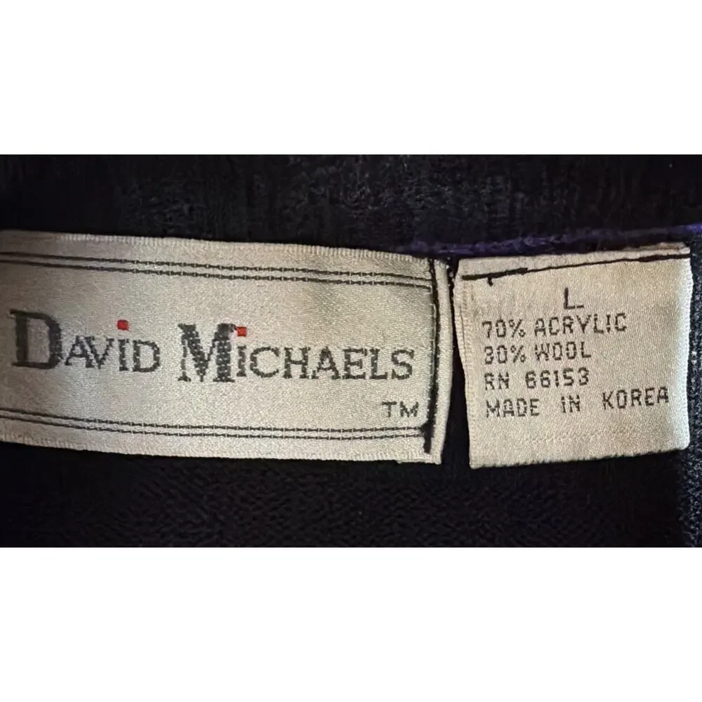 Vintage David Michaels Mens L Wool Blend Long Sleeve Sweater Crest Logo Black